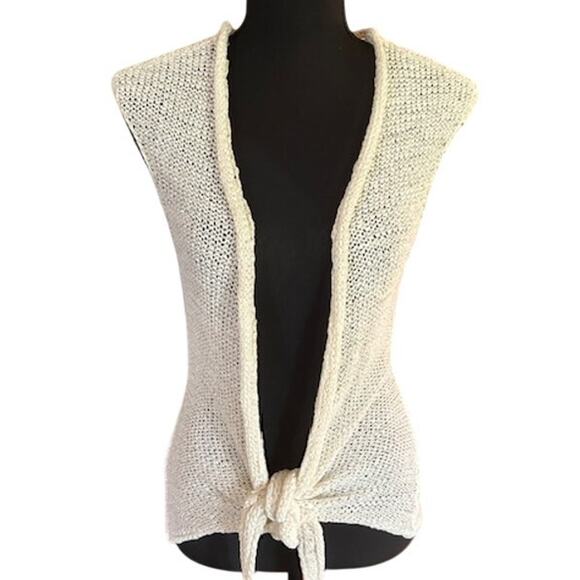 Guess Jeans Cream Open Knit Tie Front Vest & Brown Sequin Camisole Top Size L - Picture 3 of 11
